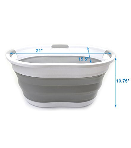SAMMART 36L Collapsible 3 Handled Plastic Laundry Basket-Foldable Pop Up Storage Container-Portable Washing Tub-Space Saving Basket/Water Capacity 27L