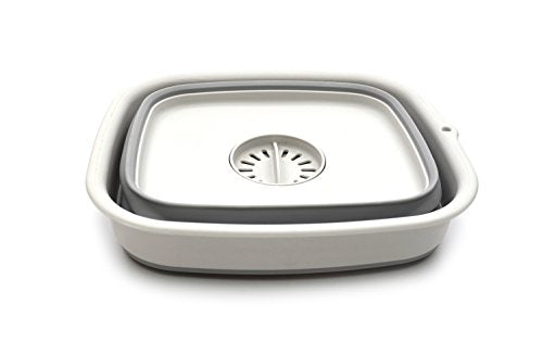 SAMMART 9.1L Collapsible Dishpan with Draining Plug - Foldable Washing Basin - Portable Dish Washing Tub - Space Saving Kitchen Storage Tray