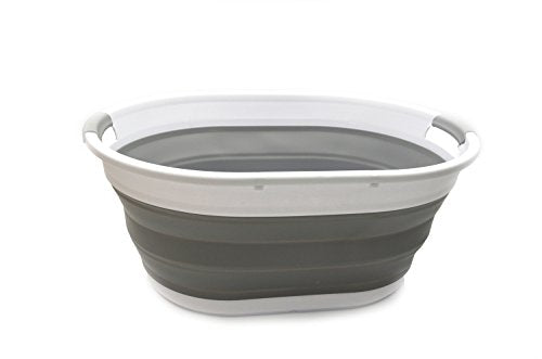SAMMART 39L Collapsible Plastic Laundry Basket - Oval Tub/Basket - Foldable Storage Container/Organizer - Portable Washing Tub - Space Saving Laundry Hamper