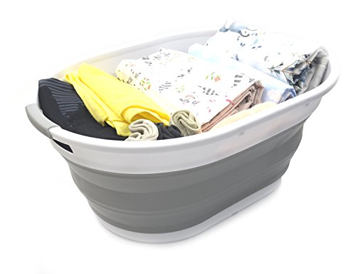 SAMMART 39L Collapsible Plastic Laundry Basket - Oval Tub/Basket - Foldable Storage Container/Organizer - Portable Washing Tub - Space Saving Laundry Hamper