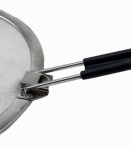 SAMMART Spritzschutz für Bratpfanne – Edelstahl-Spritzschutz zum Kochen – extra feines Netz mit Stützdraht und hitzebeständigem Griff – Keks-Kühlregal