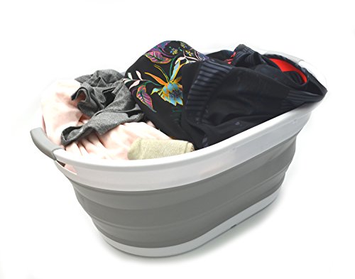 SAMMART 39L Collapsible Plastic Laundry Basket - Oval Tub/Basket - Foldable Storage Container/Organizer - Portable Washing Tub - Space Saving Laundry Hamper