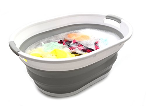 SAMMART 39L Collapsible Plastic Laundry Basket - Oval Tub/Basket - Foldable Storage Container/Organizer - Portable Washing Tub - Space Saving Laundry Hamper