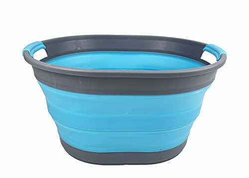SAMMART Wäschekorb aus Kunststoff, zusammenklappbar, 23 l, ovale Wanne/Korb – faltbarer Aufbewahrungsbehälter/Organizer – tragbare Waschwanne – platzsparender Wäschekorb