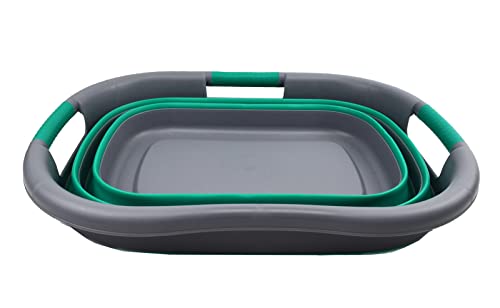 SAMMART Wäschekorb, faltbar, Kunststoff, 30 l, faltbar, Pop-Up-Aufbewahrungsbehälter/Organizer – tragbare Waschwanne – platzsparender Wäschekorb (Dunkelgrau/Blaugrün)