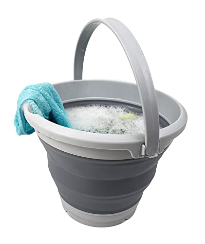 SAMMART 5,5 l zusammenklappbarer Kunststoffeimer mit Deckel – Faltbare runde Wanne mit Deckel – tragbarer Wassereimer zum Angeln – platzsparender Wassertopf für den Außenbereich.