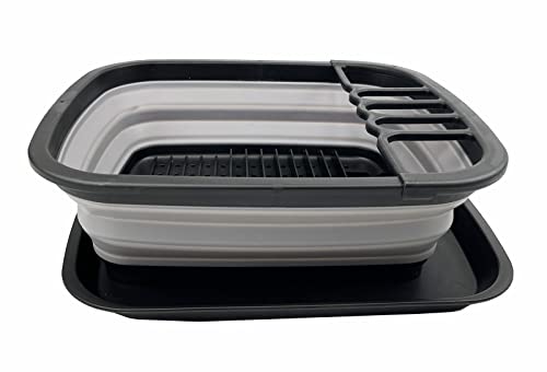 SAMMART 8L Zusammenklappbarer Geschirrabtropfer mit Abtropfbrett – Faltbares Wäscheständer-Set – Tragbarer Geschirr-Organizer – Platzsparende Küchenablage
