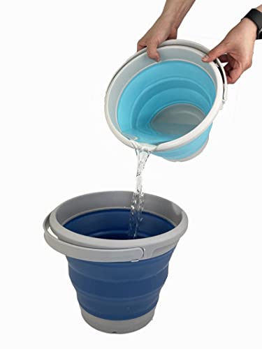 SAMMART 5,5 l Faltbarer Kunststoffeimer – Faltbarer runder Wanne – tragbarer Angelwassereimer – platzsparender Outdoor-Wassertopf (Grau/Nebelblau)