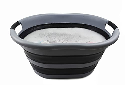 SAMMART 36L zusammenklappbarer Kunststoff-Wäschekorb–ovale Wanne/Korb–faltbarer Aufbewahrungsbehälte–tragbare Waschwanne–platzsparender Wäschekorb, Wasserkapazität: 28 l