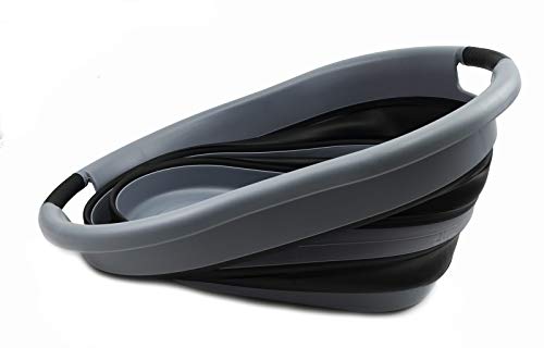 SAMMART 36L Collapsible Plastic Wäschekorb - Ovale Wanne/Korb - Faltbarer Vorratsbehälter/Organizer - Tragbare Waschwanne - Platzsparender Wäschekorb, Wasserkapazität: 28L