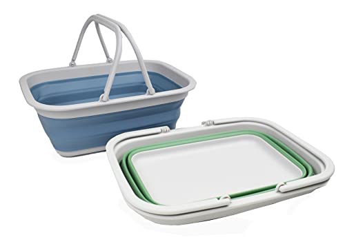 SAMMART 9,2 l zusammenklappbare Wanne mit Griff – tragbarer Picknickkorb für den Außenbereich – Faltbare Einkaufstasche – platzsparender Aufbewahrungsbehälter