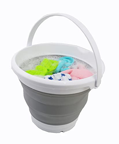 SAMMART 2-teiliges Set: 25 l zusammenklappbarer Wäschekorb aus Kunststoff und 5,5 l zusammenklappbarer Eimer/Wassertopf