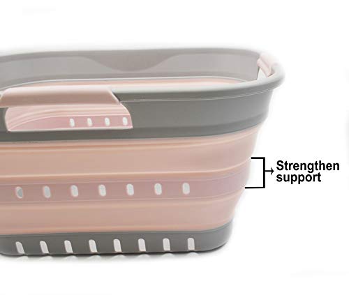 SAMMART 19L Super Mini Zusammenklappbarer Kunststoffkorb mit 3 Griffen – Faltbarer Pop-Up-Aufbewahrungsbehälter/Organizer – Platzsparender Geschenkkorb/Korb