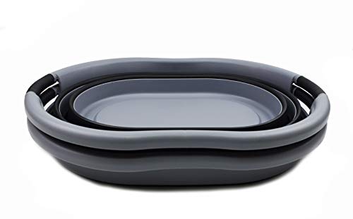 SAMMART 36L Collapsible Plastic Wäschekorb - Ovale Wanne/Korb - Faltbarer Vorratsbehälter/Organizer - Tragbare Waschwanne - Platzsparender Wäschekorb, Wasserkapazität: 28L