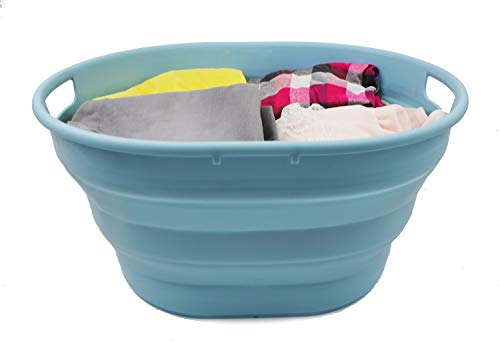 SAMMART Faltbarer ovaler Wäschekorb, 25 l, zusammenklappbar, Aufbewahrungsbehälter/Organizer, tragbare Waschwanne, platzsparender Wäschekorb, Haustier-Badewanne, Wasserkapazität 20 l