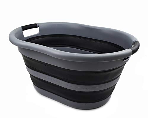 SAMMART 36L Collapsible Plastic Wäschekorb - Ovale Wanne/Korb - Faltbarer Vorratsbehälter/Organizer - Tragbare Waschwanne - Platzsparender Wäschekorb, Wasserkapazität: 28L