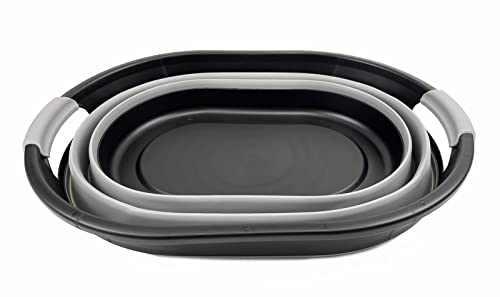 SAMMART Ovaler Wäschekorb aus Kunststoff, 28 l, faltbar, Pop-Up-Aufbewahrungsbehälter/Organizer, tragbar, platzsparend (Schwarz/Legierungsgrau)