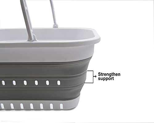 SAMMART 19L zusammenklappbare Wanne mit Griff – tragbarer Outdoor-Picknickkorb/Krater – Faltbare Einkaufstasche – platzsparender Aufbewahrungsbehälter (Weiß/Grau)