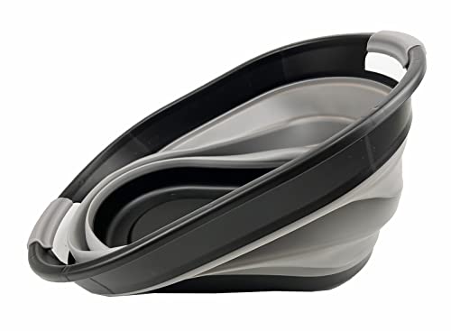 SAMMART Ovaler Wäschekorb aus Kunststoff, 28 l, faltbar, Pop-Up-Aufbewahrungsbehälter/Organizer, tragbar, platzsparend (Schwarz/Legierungsgrau)