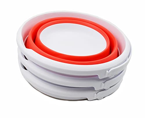 SAMMART 5,5 l (1,4 Gallonen) Set mit 3 zusammenklappbaren Kunststoffeimern – Faltbare runde Wanne – tragbarer Wassereimer zum Angeln – platzsparender Wassertopf für den Außenbereich.