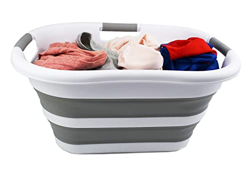 SAMMART 30L zusammenklappbarer Wäschekorb aus Kunststoff – faltbarer Pop-Up-Aufbewahrungsbehälter/Organizer – tragbare Waschwanne – platzsparender Wäschekorb