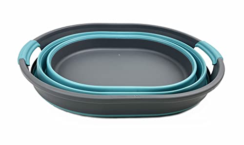 SAMMART Wäschekorb aus Kunststoff, zusammenklappbar, 23 l, ovale Wanne/Korb – faltbarer Aufbewahrungsbehälter/Organizer – tragbare Waschwanne – platzsparender Wäschekorb