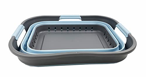 SAMMART Faltbarer Super Mini-Wäschekorb aus Kunststoff, mit 3 Griffen, 19 l, faltbar, Pop-Up-Aufbewahrungsbehälter/Organizer, platzsparender Wäschekorb (Grau/Seeengel)