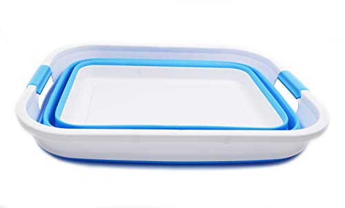 SAMMART 41L zusammenklappbarer Kunststoff-Wäschekorb – faltbarer Pop-Up-Aufbewahrungsbehälter/Organizer – tragbare Waschwanne – platzsparender Korb/Korb (rechteckig, weiß/marineblau)
