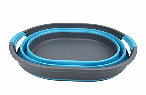 SAMMART Wäschekorb aus Kunststoff, zusammenklappbar, 23 l, ovale Wanne/Korb – faltbarer Aufbewahrungsbehälter/Organizer – tragbare Waschwanne – platzsparender Wäschekorb