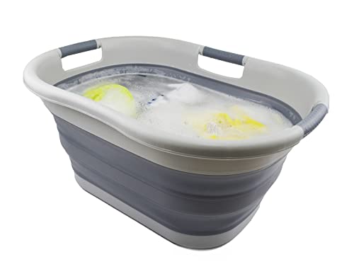 SAMMART faltbarer Wäschekorb aus Kunststoff, 40 l, zusammenklappbarer Pop-Up-Aufbewahrungsbehälter/Organizer – tragbare Waschwanne – platzsparender Wäschekorb
