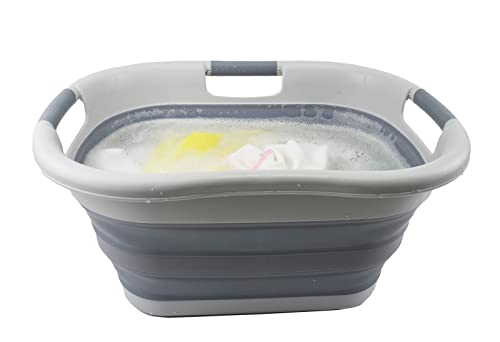 SAMMART Wäschekorb, faltbar, Kunststoff, 30 l, faltbar, Pop-Up-Aufbewahrungsbehälter/Organizer – tragbare Waschwanne – platzsparender Wäschekorb