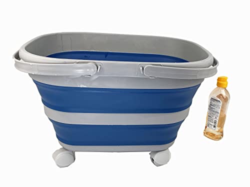 SAMMART 17L Faltbarer Korb mit Griff – Tragbarer Outdoor-Picknickkorb/Krater und 360° drehbare Räder – Faltbare Einkaufstasche – Platzsparender Aufbewahrungsbehälter