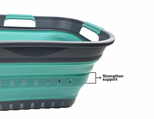 SAMMART Faltbarer Super Mini-Wäschekorb aus Kunststoff, mit 3 Griffen, 19 l, faltbar, Pop-Up-Aufbewahrungsbehälter/Organizer, platzsparender Wäschekorb (Grau/Türkisblau)
