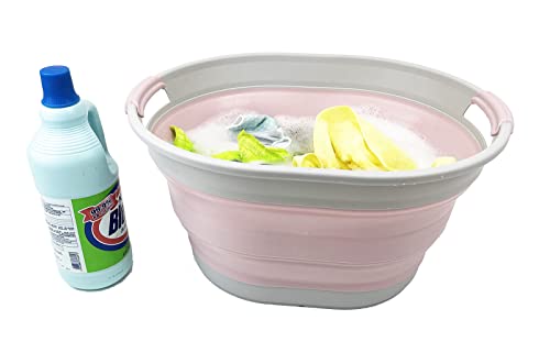 SAMMART Wäschekorb aus Kunststoff, zusammenklappbar, 23 l, ovale Wanne/Korb – faltbarer Aufbewahrungsbehälter/Organizer – tragbare Waschwanne