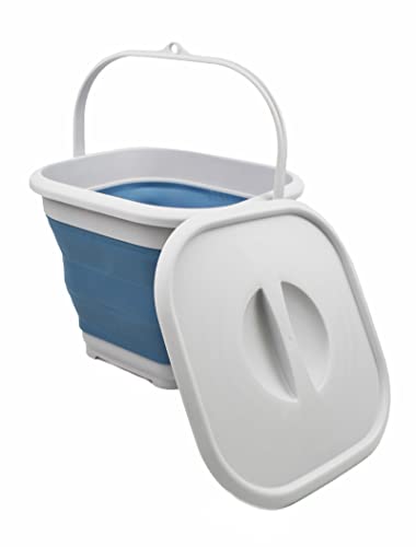 SAMMART 5,5 l zusammenklappbarer quadratischer praktischer Eimer mit Deckel/Faltbarer quadratischer Wassereimer/tragbare Wanne mit Griff und Deckel