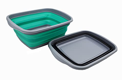 SAMMART 10L Set mit 2 zusammenklappbaren Wannen – Faltbare Geschirrwanne – tragbares Waschbecken – platzsparende Kunststoff-Waschwanne