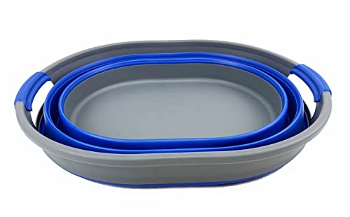 SAMMART 23L zusammenklappbarer Wäschekorb aus Kunststoff – ovale Wanne/Korb – faltbarer Aufbewahrungsbehälter/Organizer – tragbare Waschwanne – platzsparender Wäschekorb