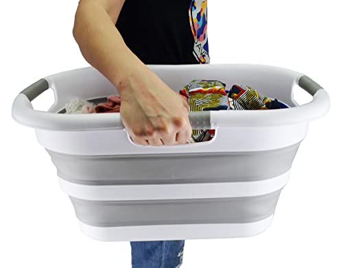 SAMMART 30L zusammenklappbarer Wäschekorb aus Kunststoff – faltbarer Pop-Up-Aufbewahrungsbehälter/Organizer – tragbare Waschwanne – platzsparender Wäschekorb