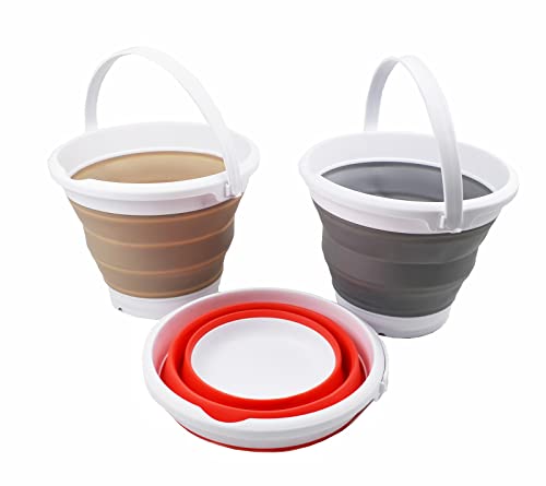 SAMMART 5,5 l (1,4 Gallonen) Set mit 3 zusammenklappbaren Kunststoffeimern – Faltbare runde Wanne – tragbarer Wassereimer zum Angeln – platzsparender Wassertopf für den Außenbereich.