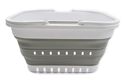 SAMMART 19L zusammenklappbare Wanne mit Griff – tragbarer Outdoor-Picknickkorb/Krater – Faltbare Einkaufstasche – platzsparender Aufbewahrungsbehälter (Weiß/Grau)