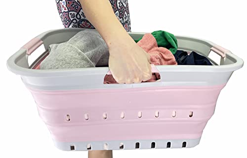 SAMMART 42L Faltbarer Wäschekorb aus Kunststoff - Faltbarer Pop-Up-Aufbewahrungsbehälter/Organizer - Tragbarer Wäschekorb - Platzsparender Wäschekorb