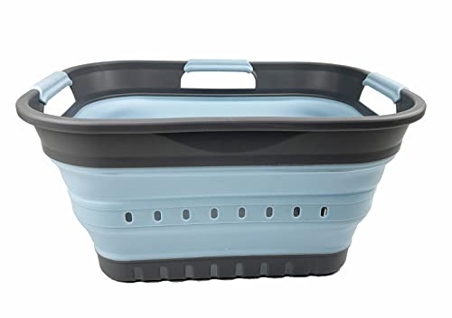 SAMMART Faltbarer Super Mini-Wäschekorb aus Kunststoff, mit 3 Griffen, 19 l, faltbar, Pop-Up-Aufbewahrungsbehälter/Organizer, platzsparender Wäschekorb (Grau/Seeengel)