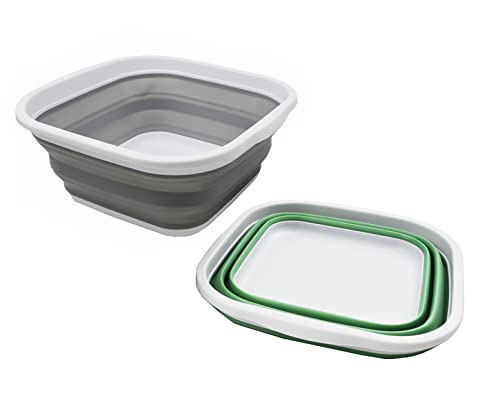 SAMMART 5,5 l (1,4 Gallonen) Set mit 2 faltbaren Wannen – faltbare Geschirrwanne – tragbares Waschbecken – platzsparende Kunststoff-Waschwanne