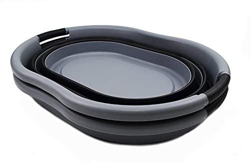 SAMMART 36L zusammenklappbarer Kunststoff-Wäschekorb–ovale Wanne/Korb–faltbarer Aufbewahrungsbehälte–tragbare Waschwanne–platzsparender Wäschekorb, Wasserkapazität: 28 l