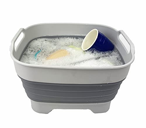 SAMMART 7,5 l zusammenklappbare Geschirrpfanne mit Ablassschraube – faltbares Waschbecken – tragbare Geschirrspülwanne – platzsparende Küchenaufbewahrungswanne