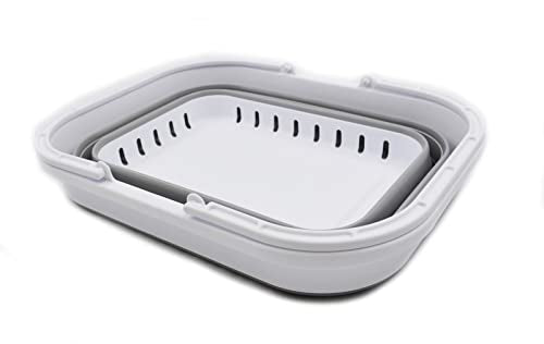 SAMMART 19L zusammenklappbare Wanne mit Griff – tragbarer Outdoor-Picknickkorb/Krater – Faltbare Einkaufstasche – platzsparender Aufbewahrungsbehälter (Weiß/Grau)