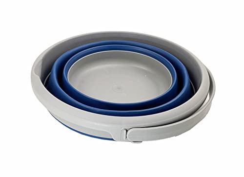 SAMMART 5,5 l Faltbarer Kunststoffeimer – Faltbarer runder Wanne – tragbarer Angelwassereimer – platzsparender Outdoor-Wassertopf (Grau/Nebelblau)