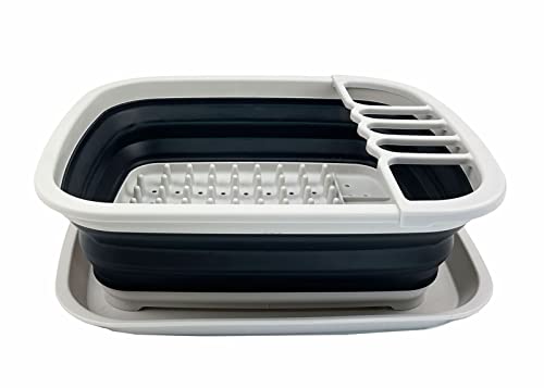 SAMMART 8L Zusammenklappbarer Geschirrabtropfer mit Abtropfbrett – Faltbares Wäscheständer-Set – Tragbarer Geschirr-Organizer – Platzsparende Küchenablage