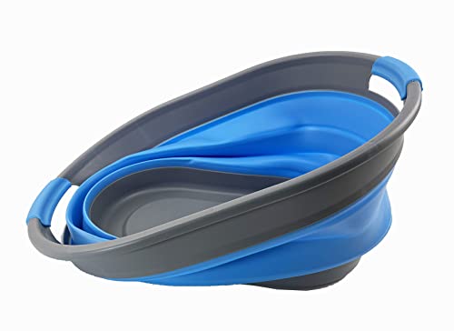 SAMMART Ovaler Wäschekorb aus Kunststoff, 28 l, faltbar, Pop-Up-Aufbewahrungsbehälter/Organizer, tragbar, platzsparend (Grau/Karolinenblau)