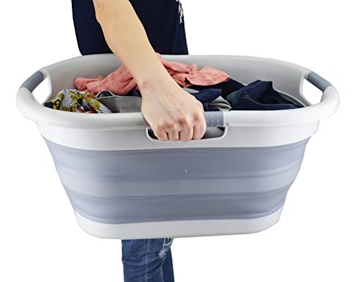 SAMMART faltbarer Wäschekorb aus Kunststoff, 40 l, zusammenklappbarer Pop-Up-Aufbewahrungsbehälter/Organizer – tragbare Waschwanne – platzsparender Wäschekorb